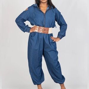 KaraChic COLD SHOULDER DENIM JUMPSUIT WOMENS O/S